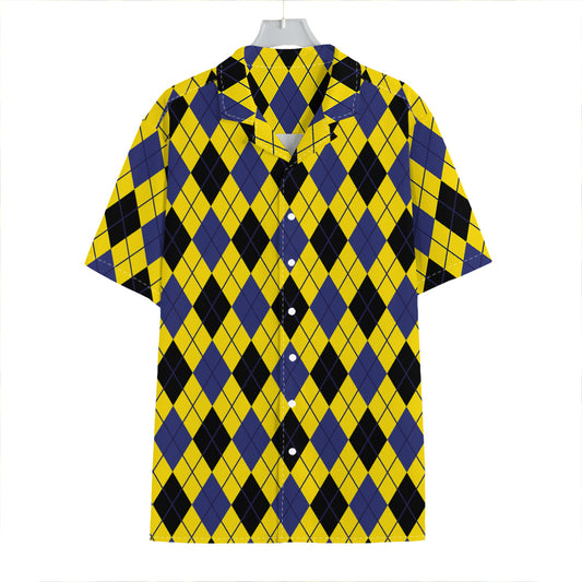 Yellow Blue And Black Argyle Print Hawaiian Shirt