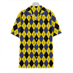 Yellow Blue And Black Argyle Print Hawaiian Shirt