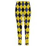 Yellow Blue And Black Argyle Print High-Waisted Pocket Leggings