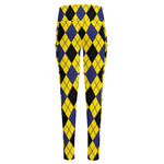 Yellow Blue And Black Argyle Print High-Waisted Pocket Leggings