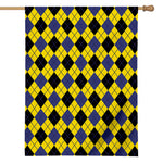 Yellow Blue And Black Argyle Print House Flag