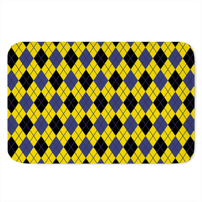 Yellow Blue And Black Argyle Print Indoor Door Mat