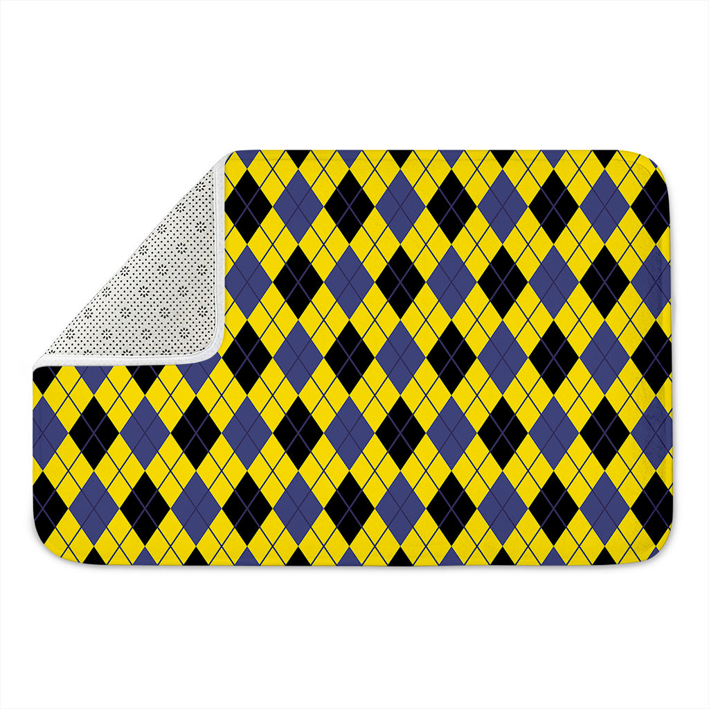 Yellow Blue And Black Argyle Print Indoor Door Mat