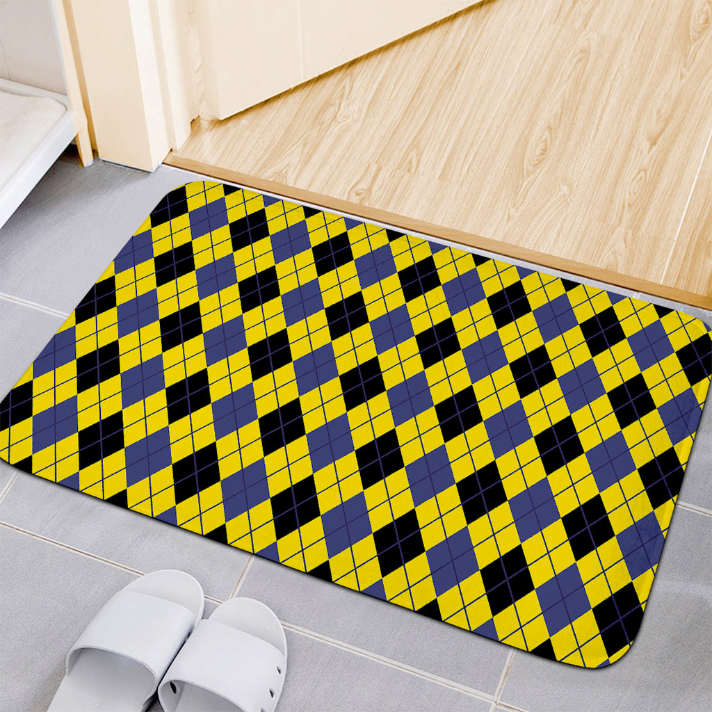 Yellow Blue And Black Argyle Print Indoor Door Mat
