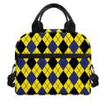 Yellow Blue And Black Argyle Print Insulated Lunch Bag