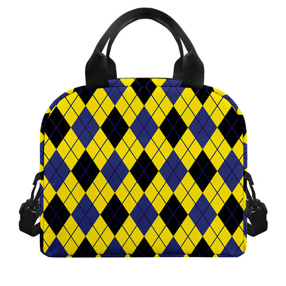 Yellow Blue And Black Argyle Print Insulated Lunch Bag