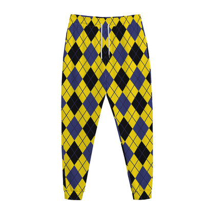 Yellow Blue And Black Argyle Print Jogger Pants