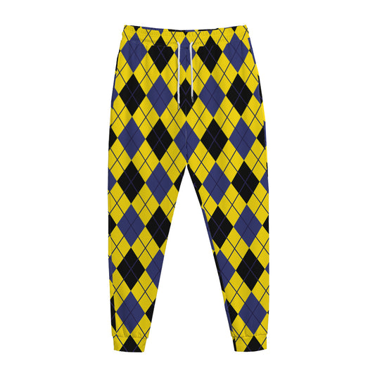 Yellow Blue And Black Argyle Print Jogger Pants