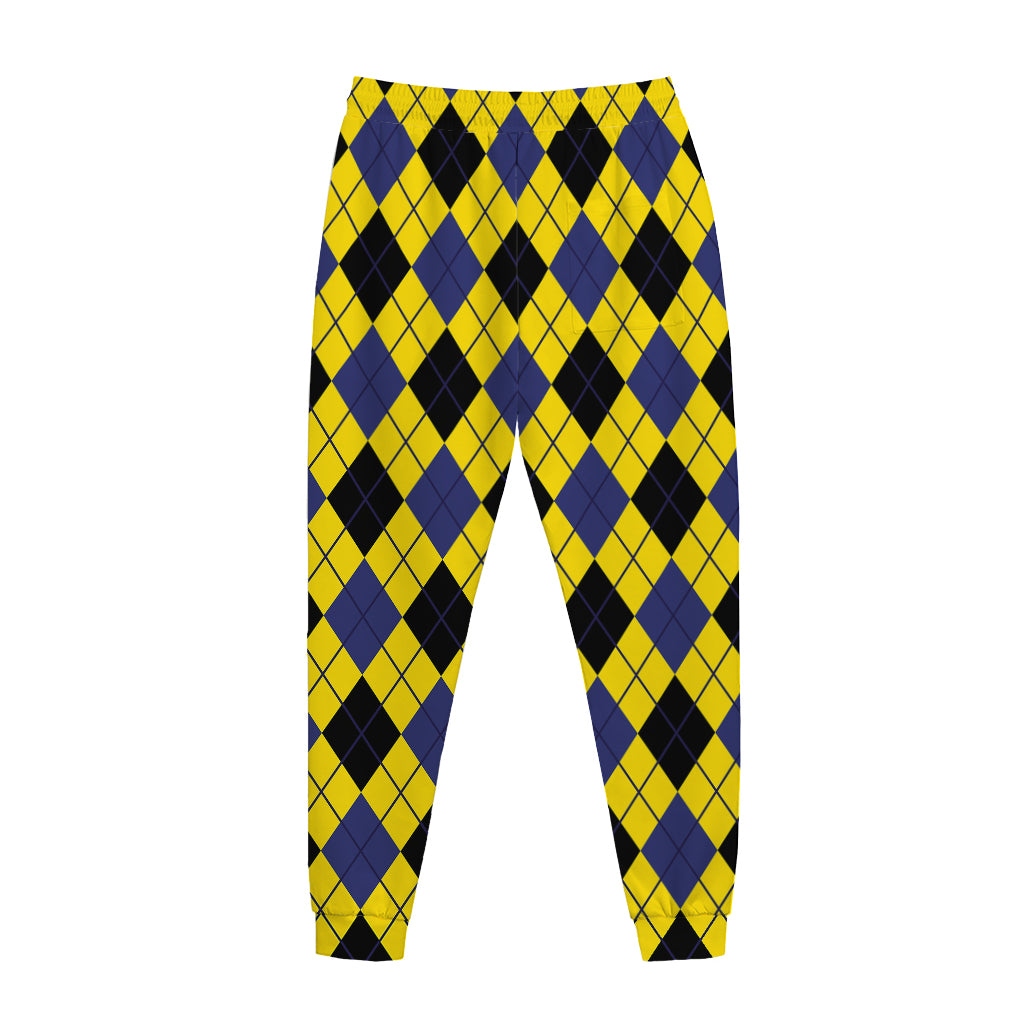 Yellow Blue And Black Argyle Print Jogger Pants