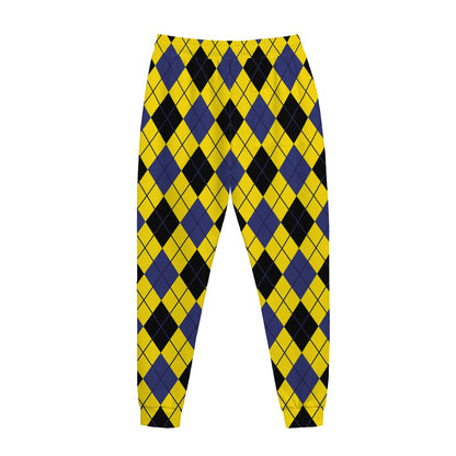Yellow Blue And Black Argyle Print Jogger Pants