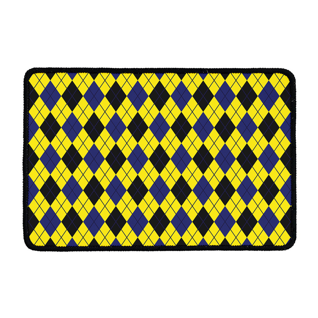 Yellow Blue And Black Argyle Print Kitchen Mat