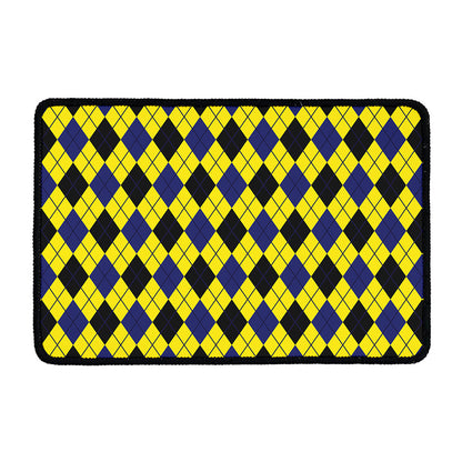 Yellow Blue And Black Argyle Print Kitchen Mat