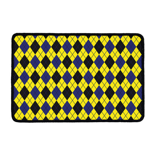 Yellow Blue And Black Argyle Print Kitchen Mat