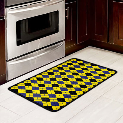 Yellow Blue And Black Argyle Print Kitchen Mat
