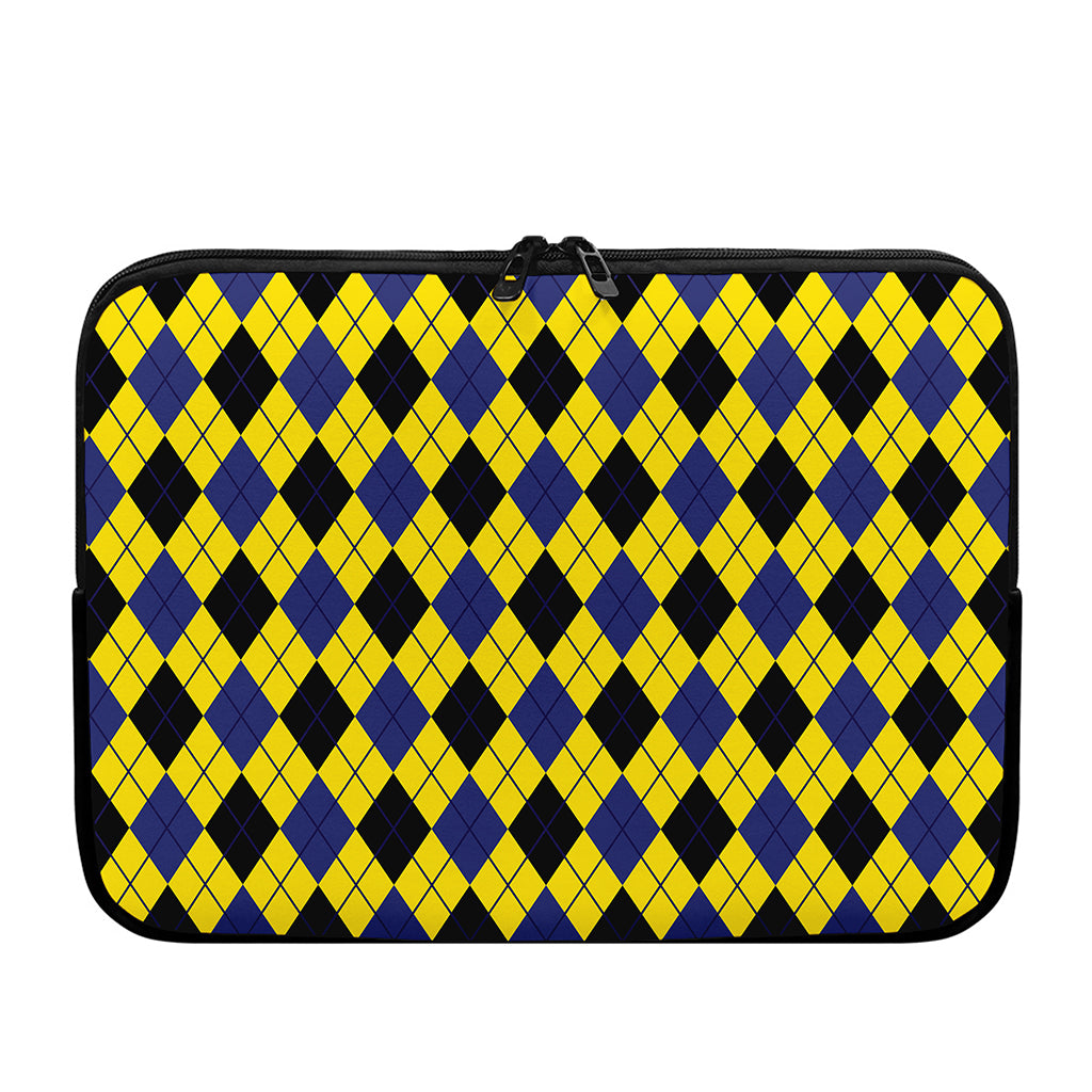 Yellow Blue And Black Argyle Print Laptop Sleeve