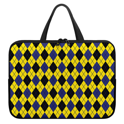 Yellow Blue And Black Argyle Print Laptop Sleeve With Handle