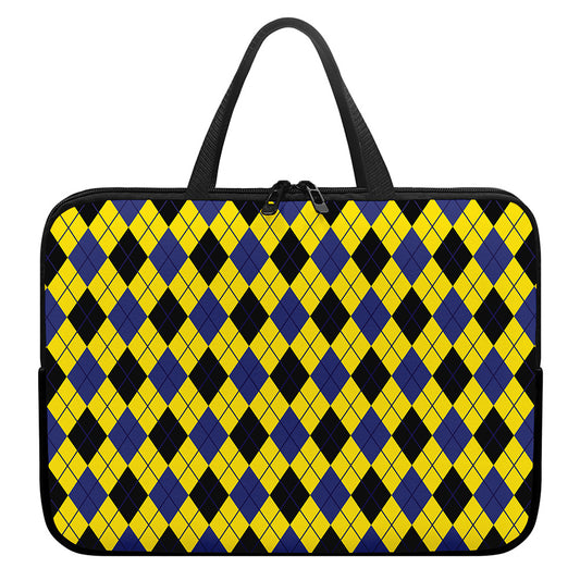 Yellow Blue And Black Argyle Print Laptop Sleeve With Handle