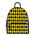 Yellow Blue And Black Argyle Print Leather Backpack