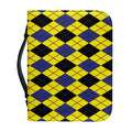Yellow Blue And Black Argyle Print Leather Bible Cover