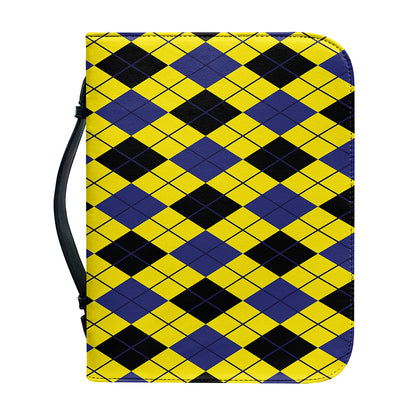 Yellow Blue And Black Argyle Print Leather Bible Cover