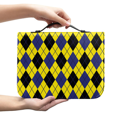 Yellow Blue And Black Argyle Print Leather Bible Cover