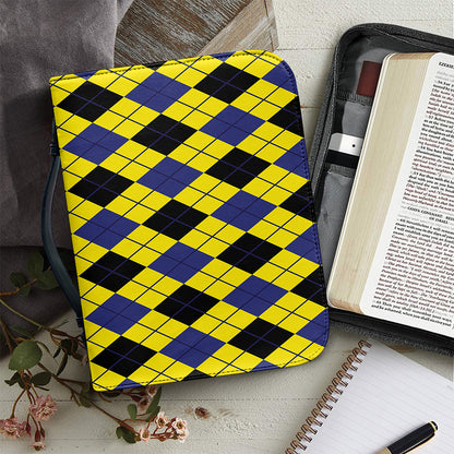 Yellow Blue And Black Argyle Print Leather Bible Cover