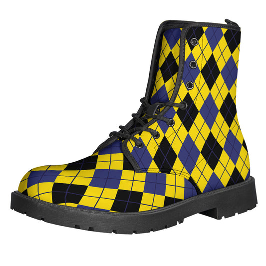 Yellow Blue And Black Argyle Print Backpack