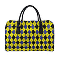 Yellow Blue And Black Argyle Print Leather Duffel Bag