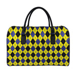 Yellow Blue And Black Argyle Print Leather Duffle Bag