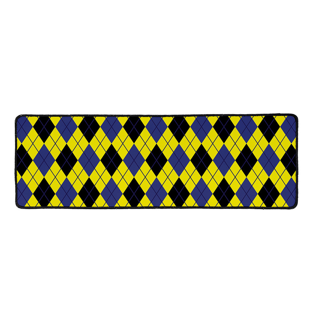 Yellow Blue And Black Argyle Print Long Kitchen Mat
