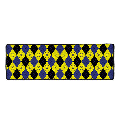 Yellow Blue And Black Argyle Print Long Kitchen Mat