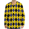 Yellow Blue And Black Argyle Print Long Sleeve Baseball Jersey