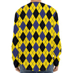 Yellow Blue And Black Argyle Print Long Sleeve Baseball Jersey