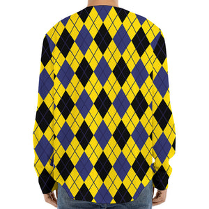 Yellow Blue And Black Argyle Print Long Sleeve Baseball Jersey