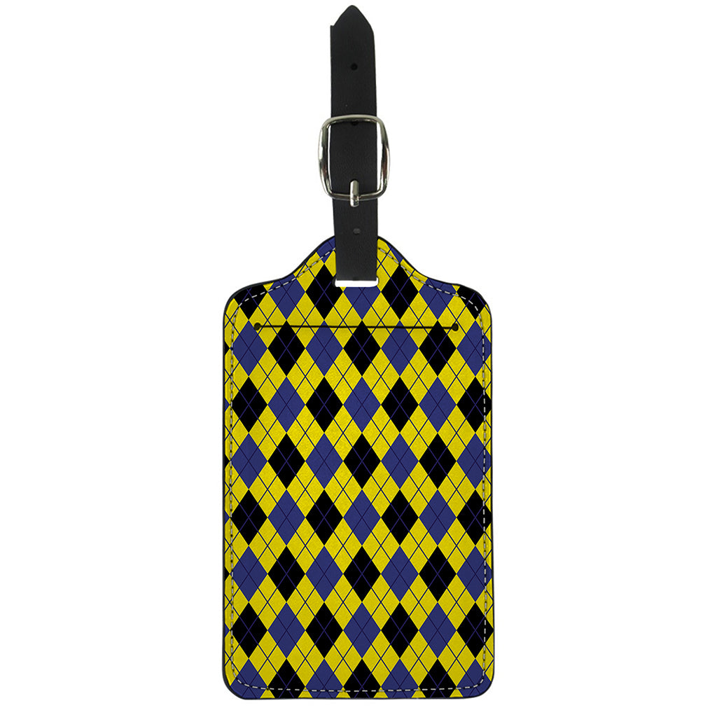 Yellow Blue And Black Argyle Print Luggage Tag