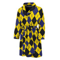 Yellow Blue And Black Argyle Print Men's Bathrobe