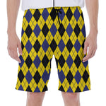Yellow Blue And Black Argyle Print Men's Beach Shorts