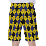 Yellow Blue And Black Argyle Print Men's Beach Shorts