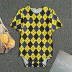 Yellow Blue And Black Argyle Print Men's Bodysuit