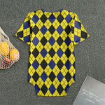 Yellow Blue And Black Argyle Print Men's Bodysuit