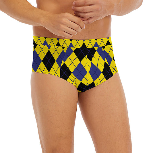 Yellow Blue And Black Argyle Print Men's Briefs