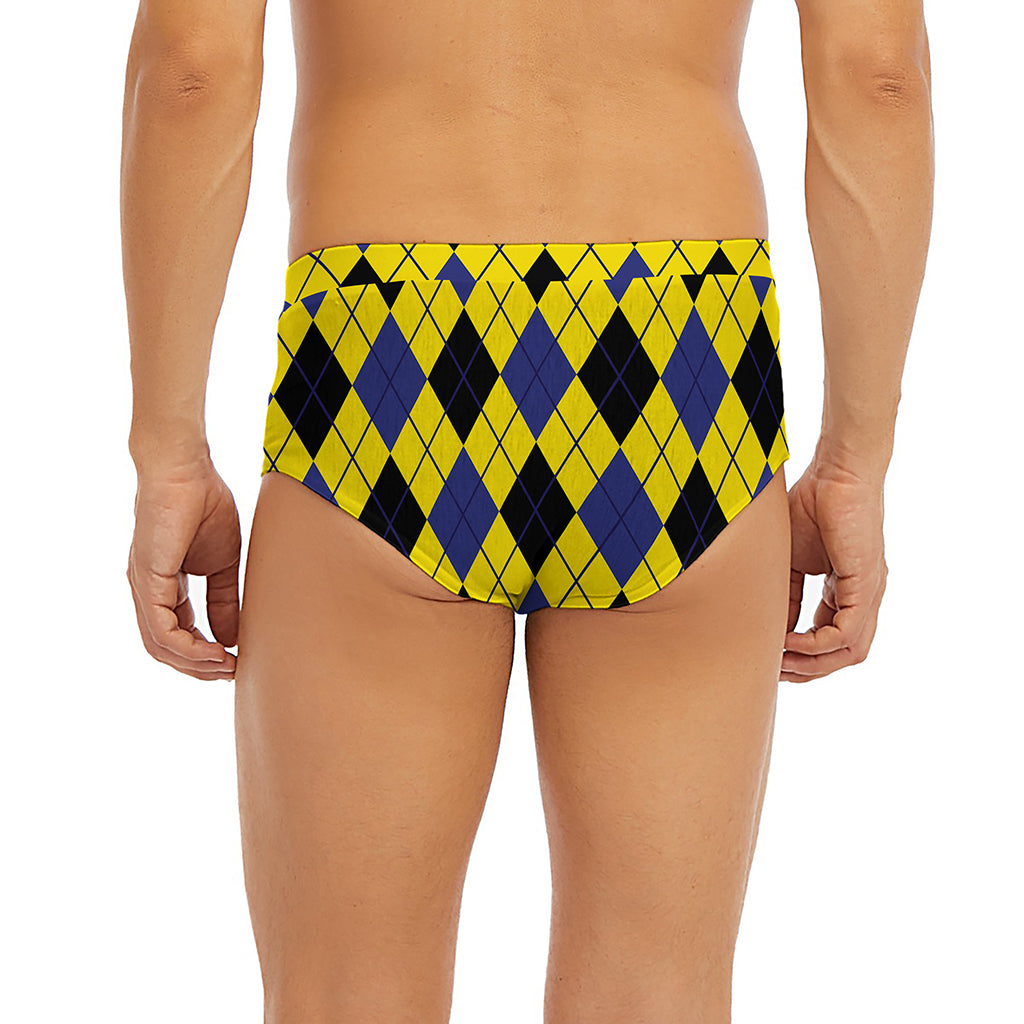 Yellow Blue And Black Argyle Print Men's Briefs