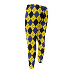 Yellow Blue And Black Argyle Print Men's Compression Pants