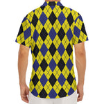 Yellow Blue And Black Argyle Print Men's Deep V-Neck Shirt