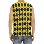 Yellow Blue And Black Argyle Print Men's Fitness Tank Top