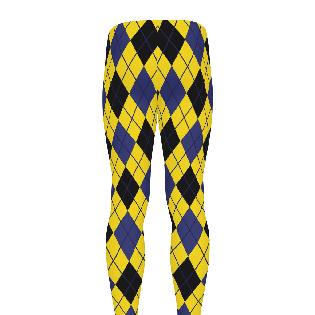 Yellow Blue And Black Argyle Print Men's leggings