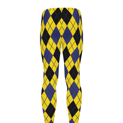 Yellow Blue And Black Argyle Print Men's leggings