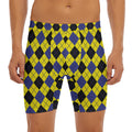 Yellow Blue And Black Argyle Print Men's Long Boxer Briefs