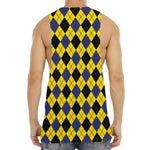 Yellow Blue And Black Argyle Print Men's Muscle Tank Top