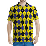 Yellow Blue And Black Argyle Print Men's Polo Shirt